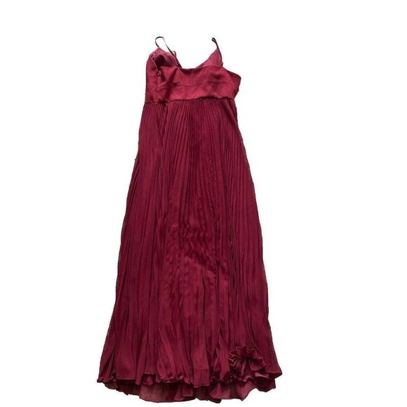 Laundry By Shelli Segal Dress Gown Deep Red Dark Pleated Long Maxi 12 Sleeveless - Picture 2 of 7
